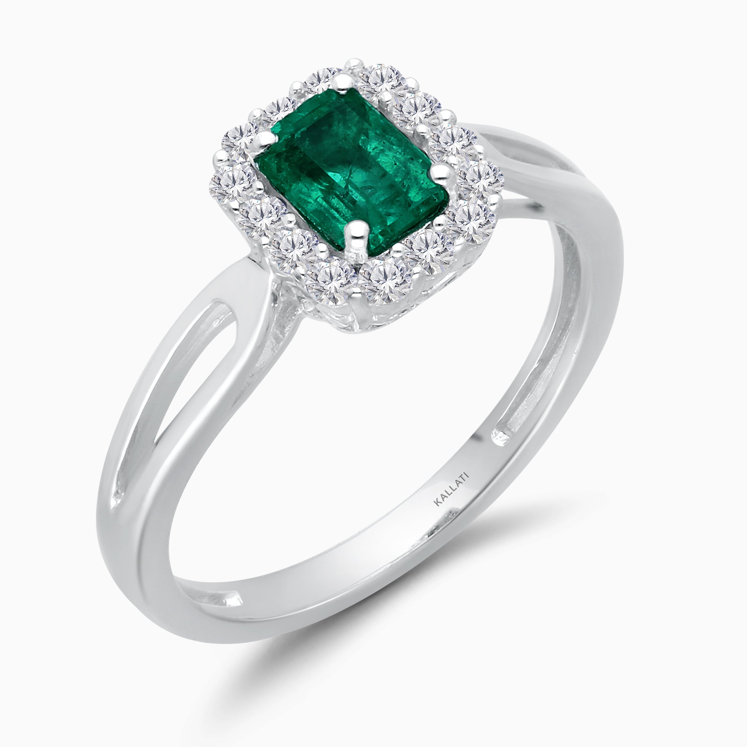 Split Shank Colombian Emerald and Diamond Ring