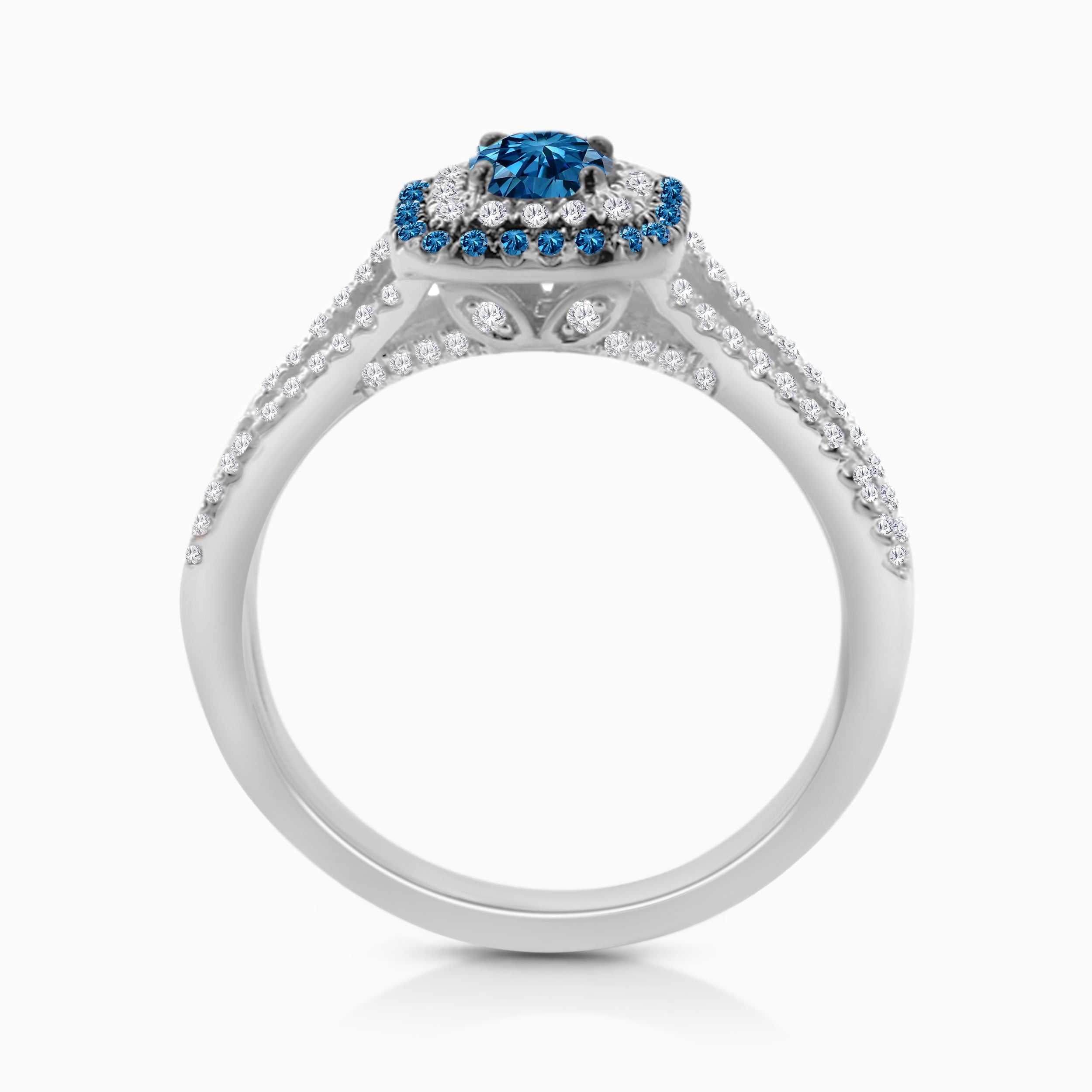 Blue Diamond Halo Engagement Ring