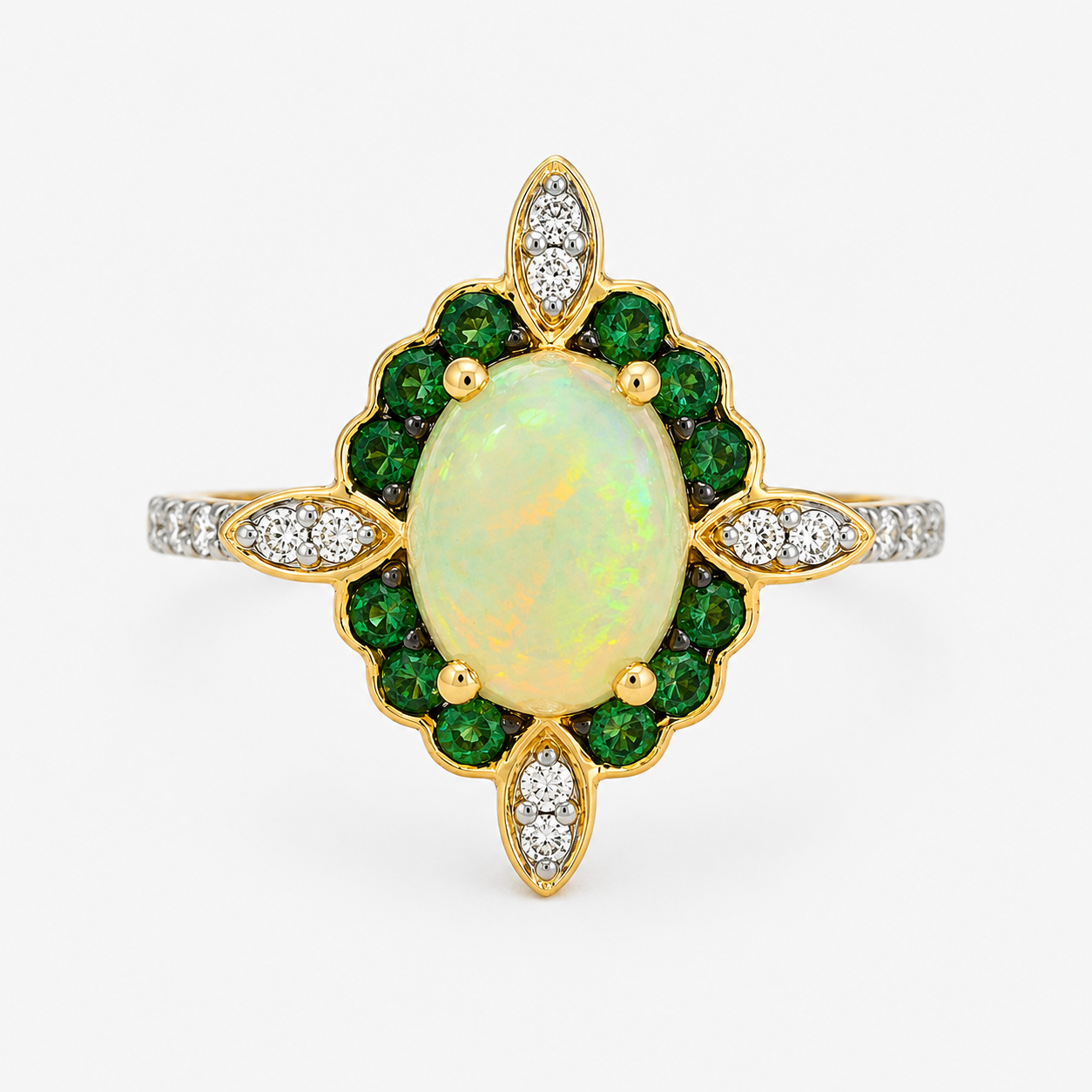 Ethereal Garden Opal & Emerald Ring opal