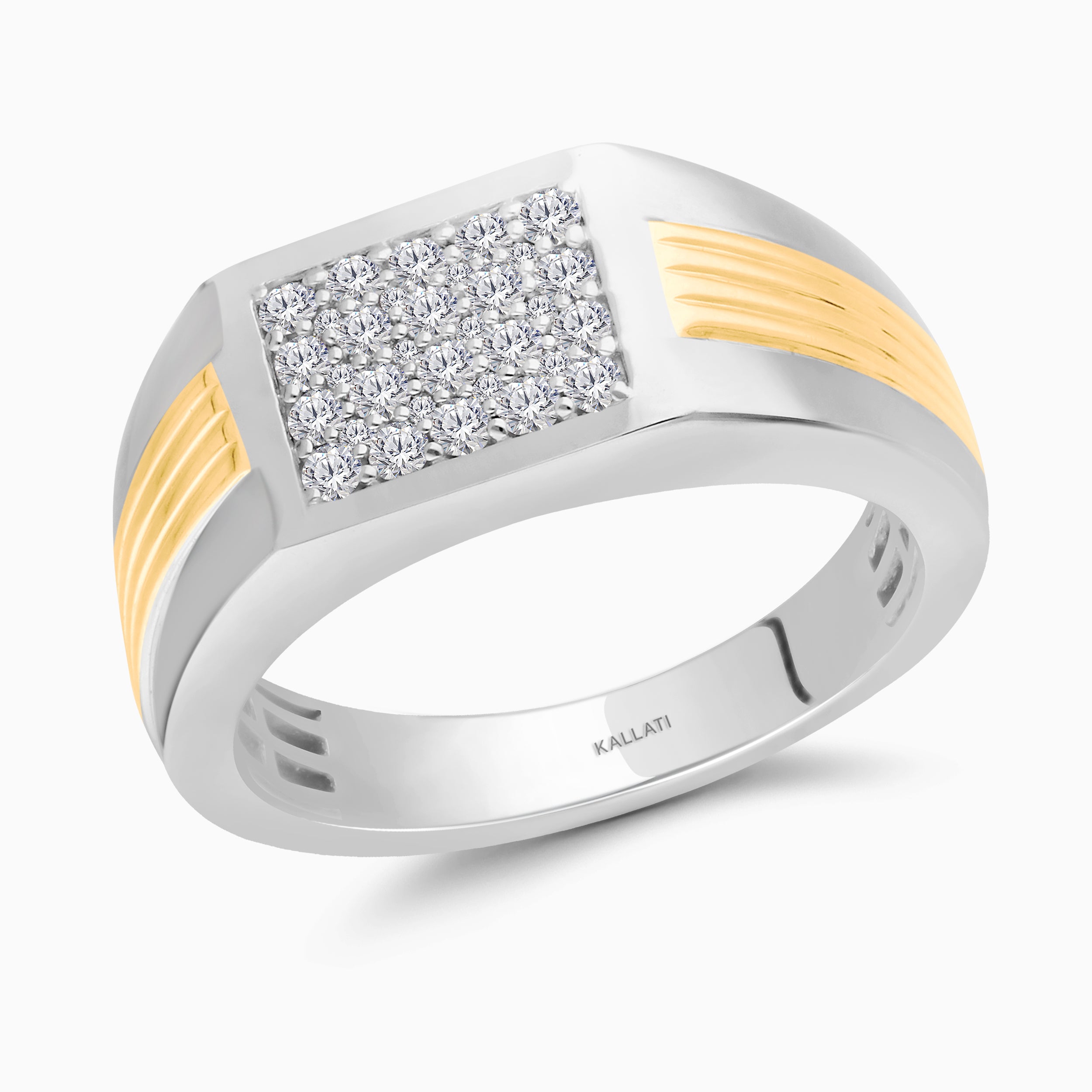Two Tone Diamond Ribbed Men's Signet Ring