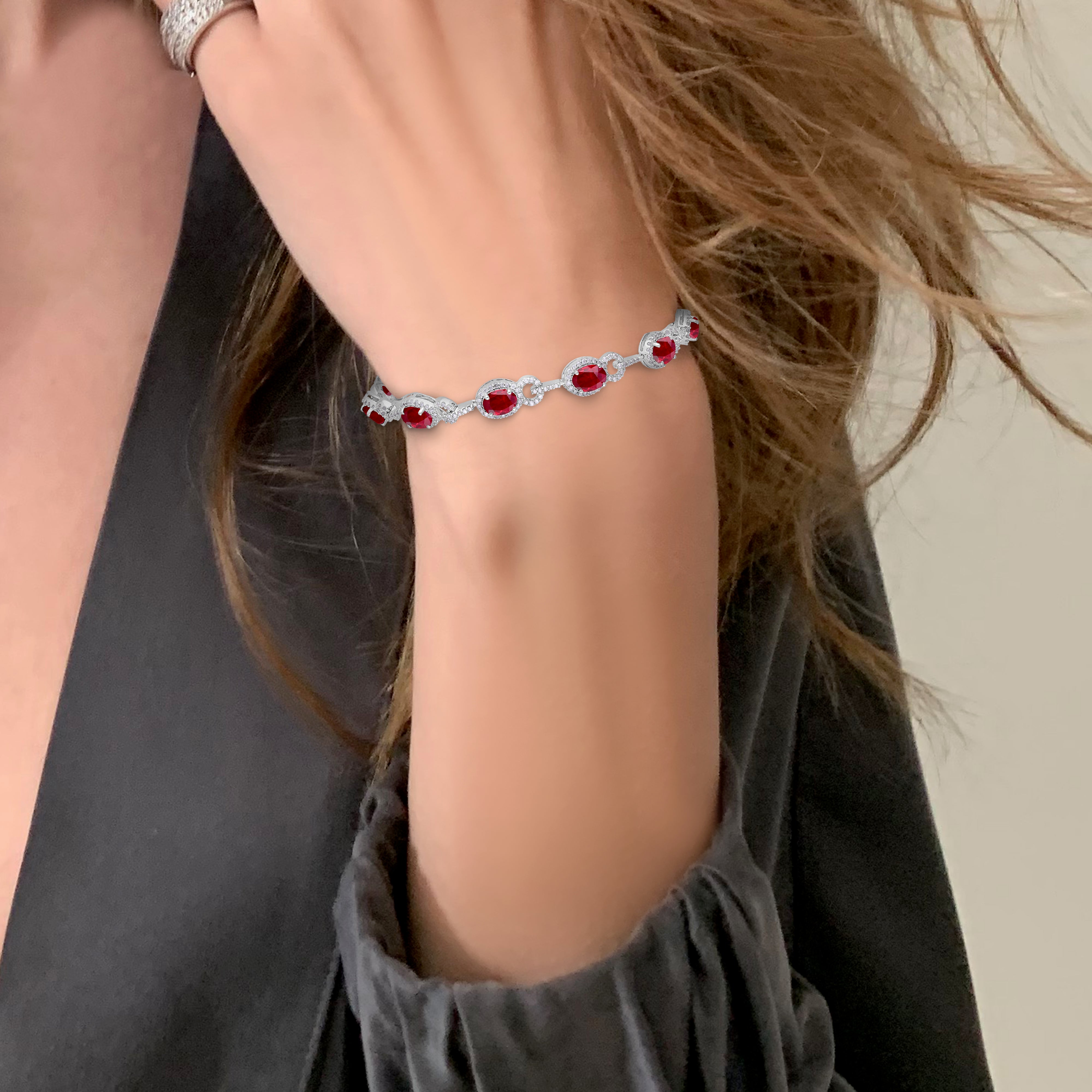 Oval Ruby & Diamond Tennis Bracelet
