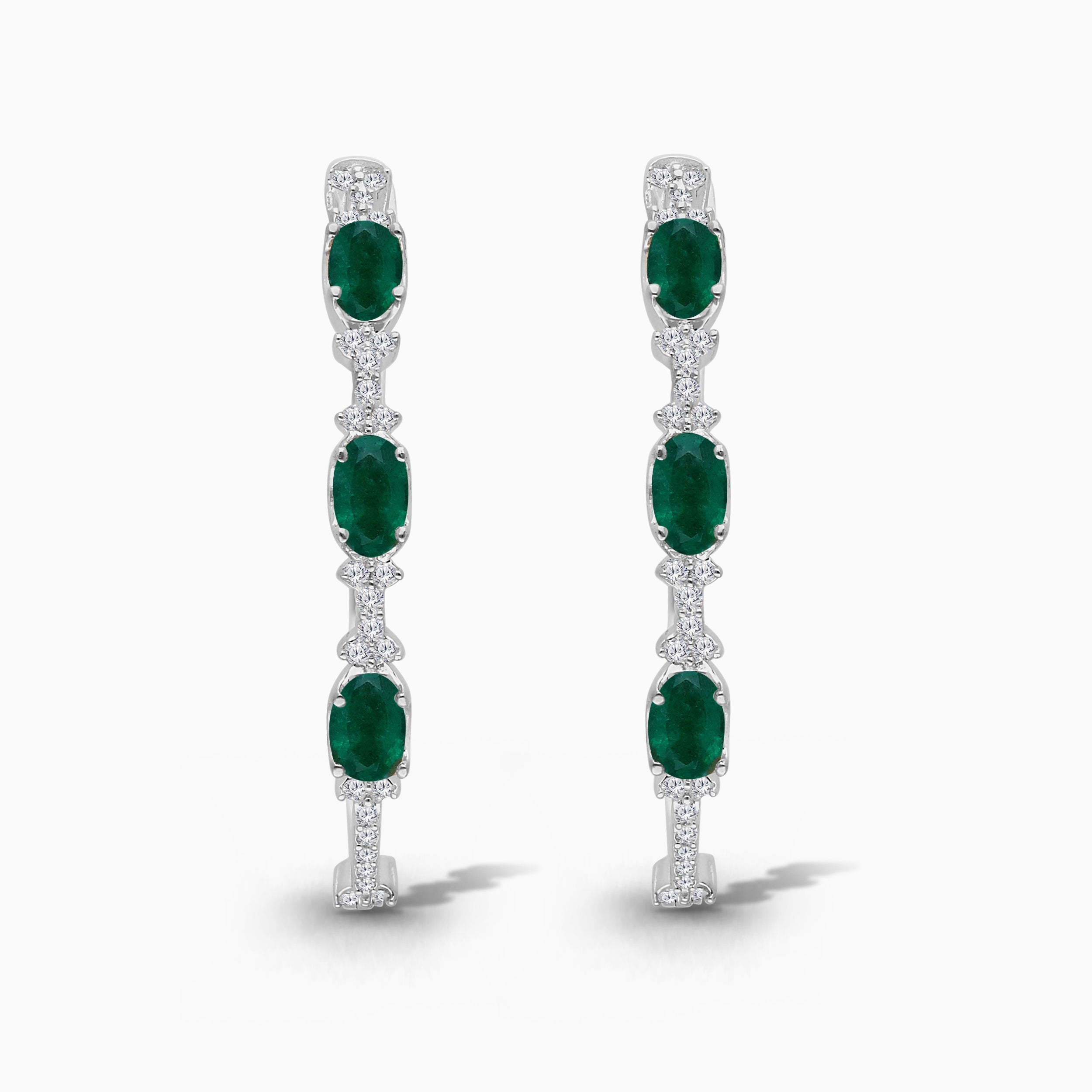 Emerald Oval Cut Diamond Hoops