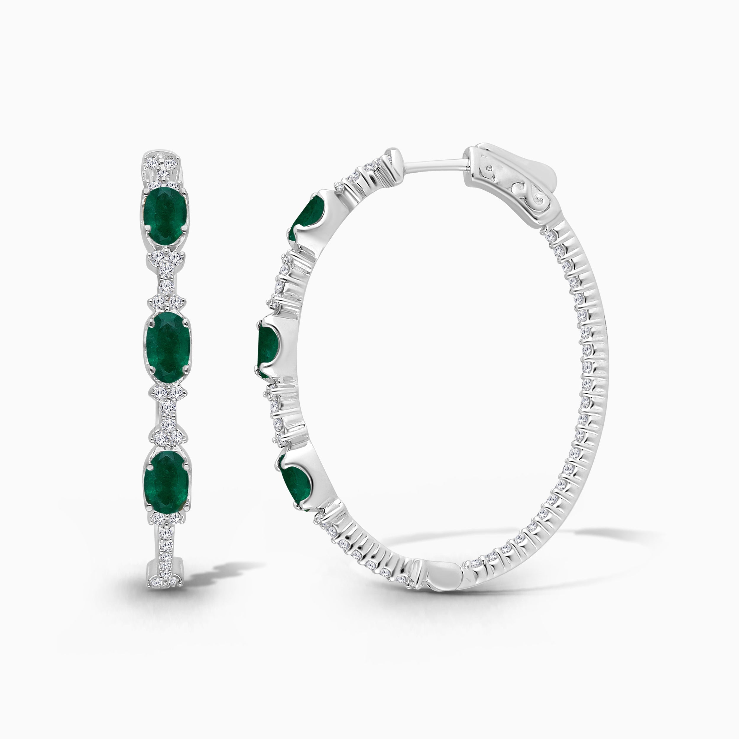 Emerald Oval Cut Diamond Hoops