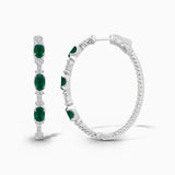 Emerald Oval Cut Diamond Hoops