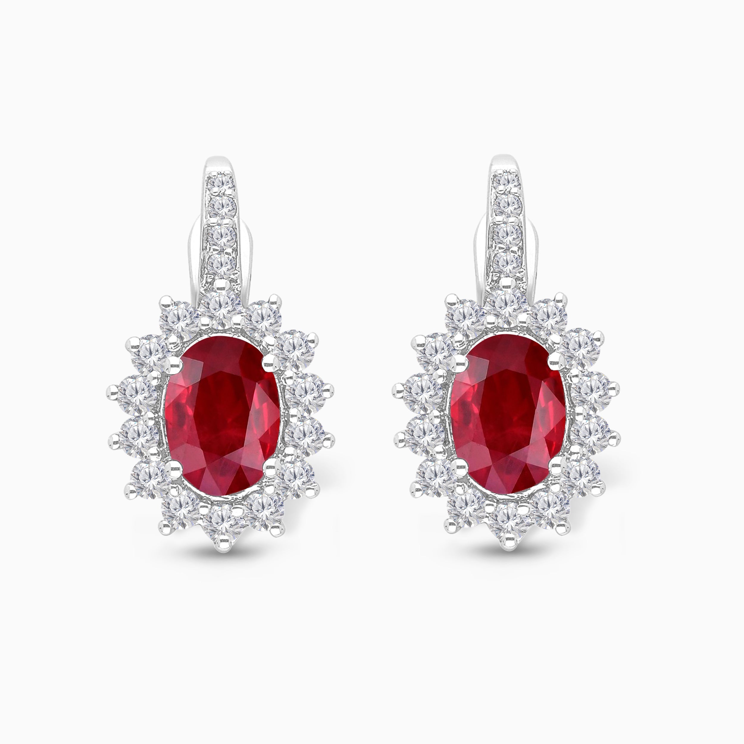 Oval Ruby & White Diamond Huggies