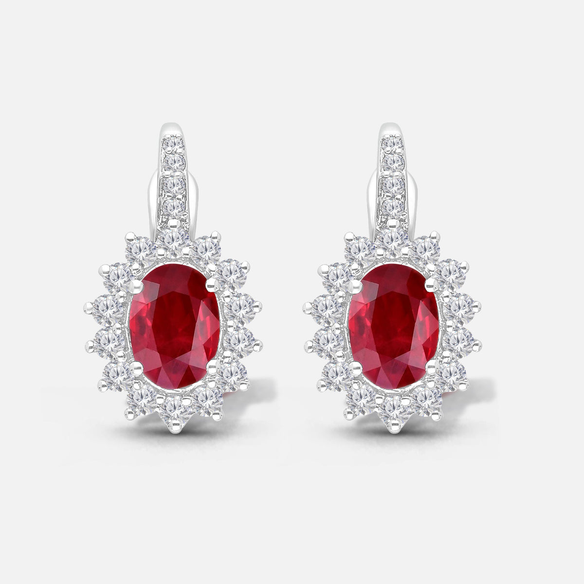 Oval Ruby & White Diamond Huggies Ruby