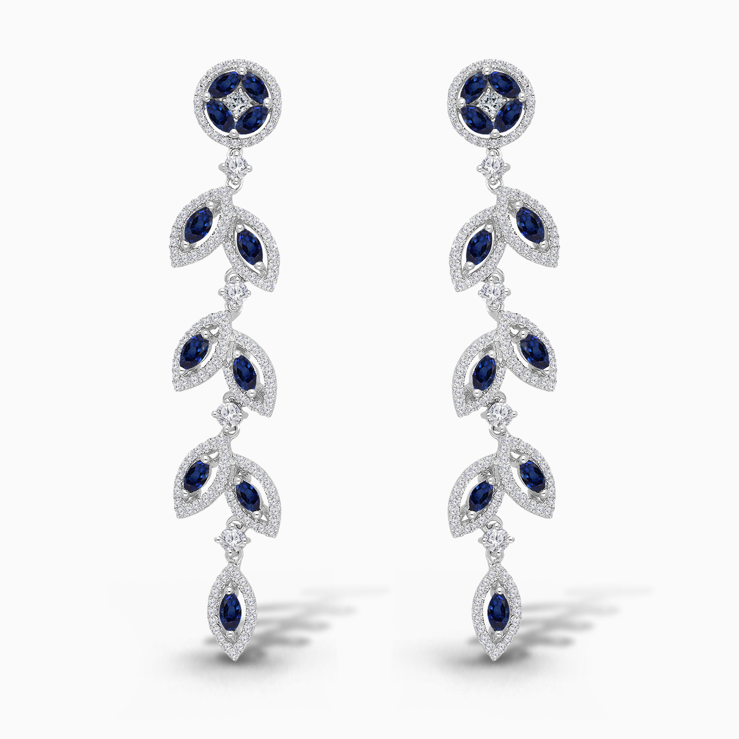 Marquise Blue Sapphire and White Diamond Drop Earrings