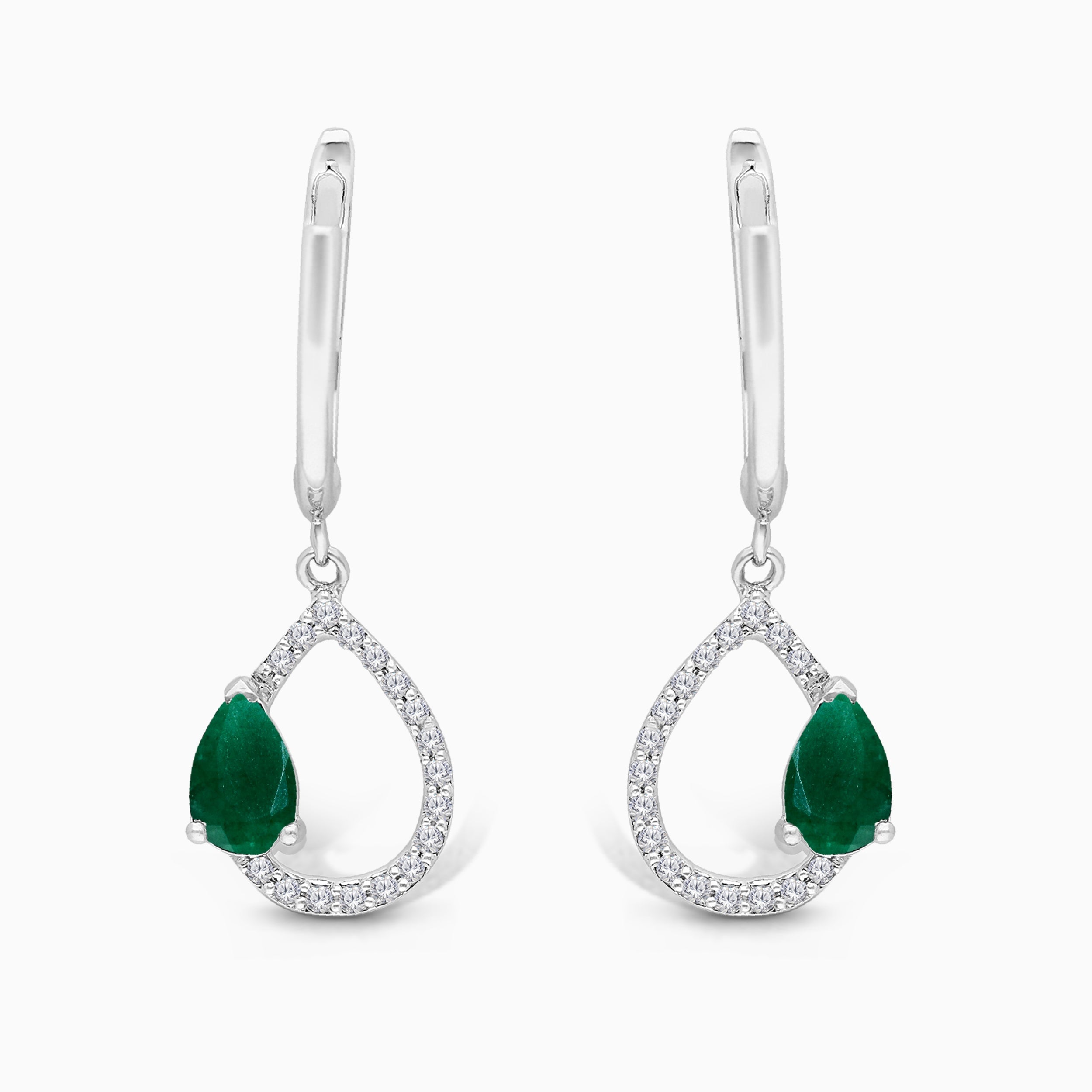 Asymmetric Colombian Pear Emerald & Diamond Earrings