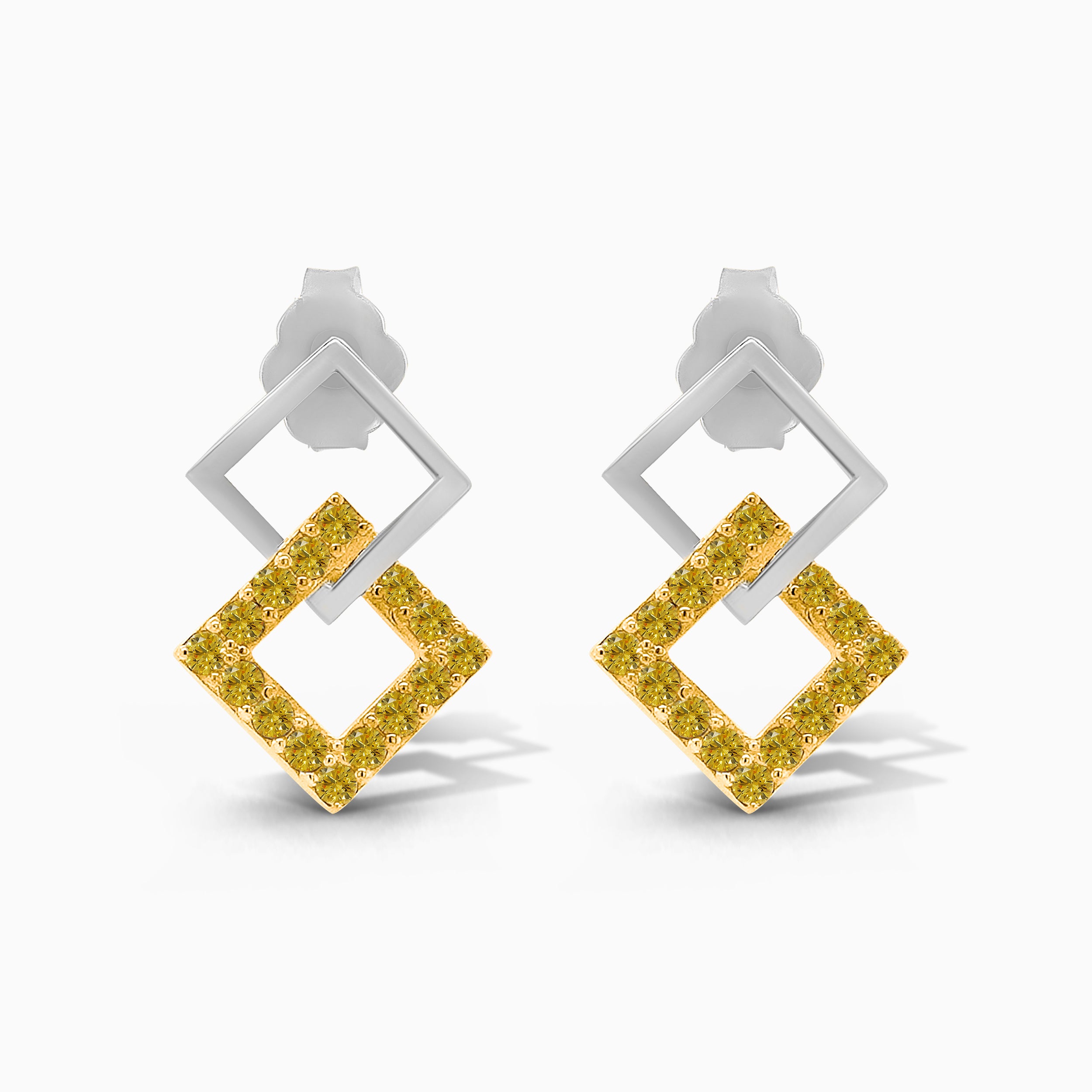 Interlocked Square Yellow Diamond Drop Studs