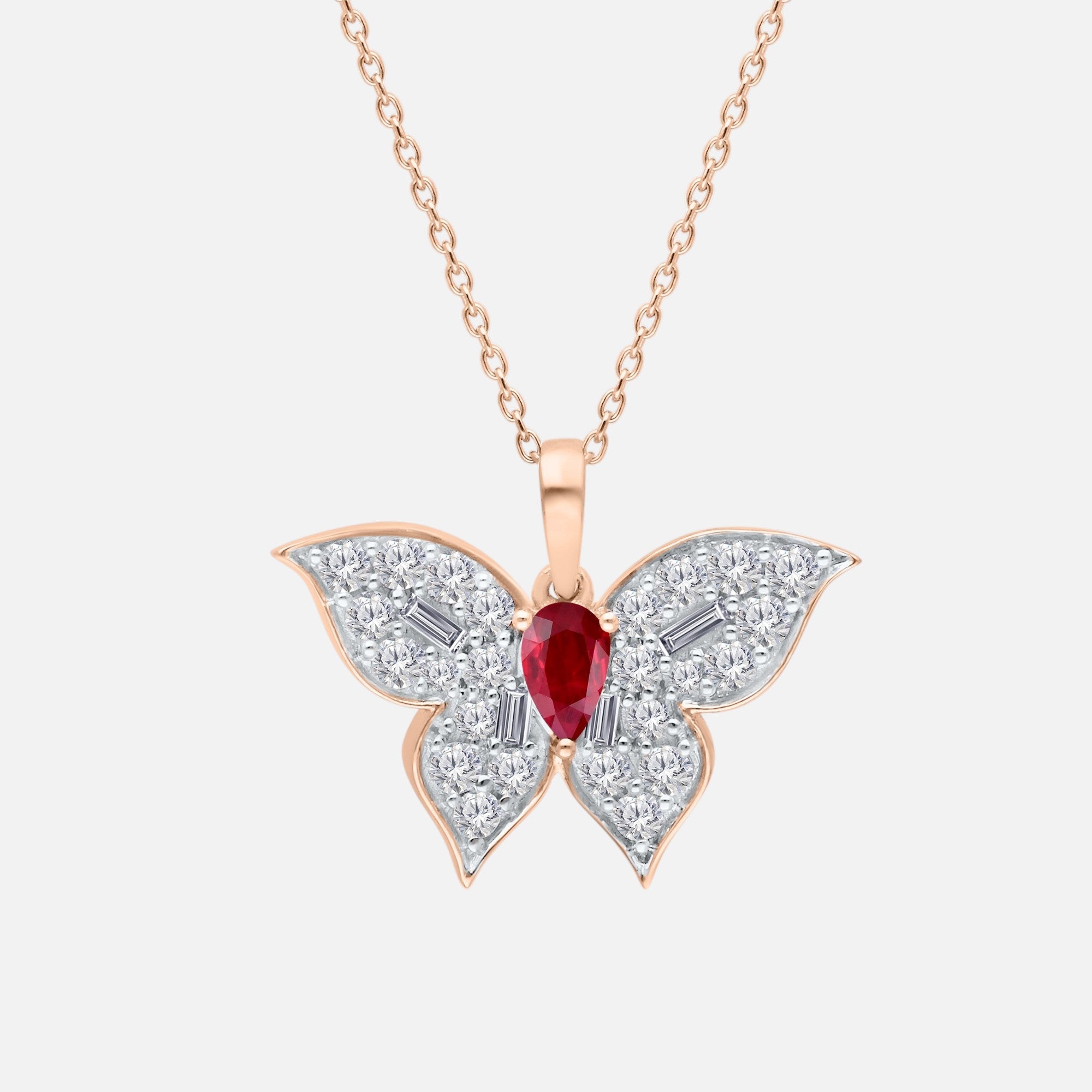 Ruby & Diamond Large Butterfly Pendant Ruby