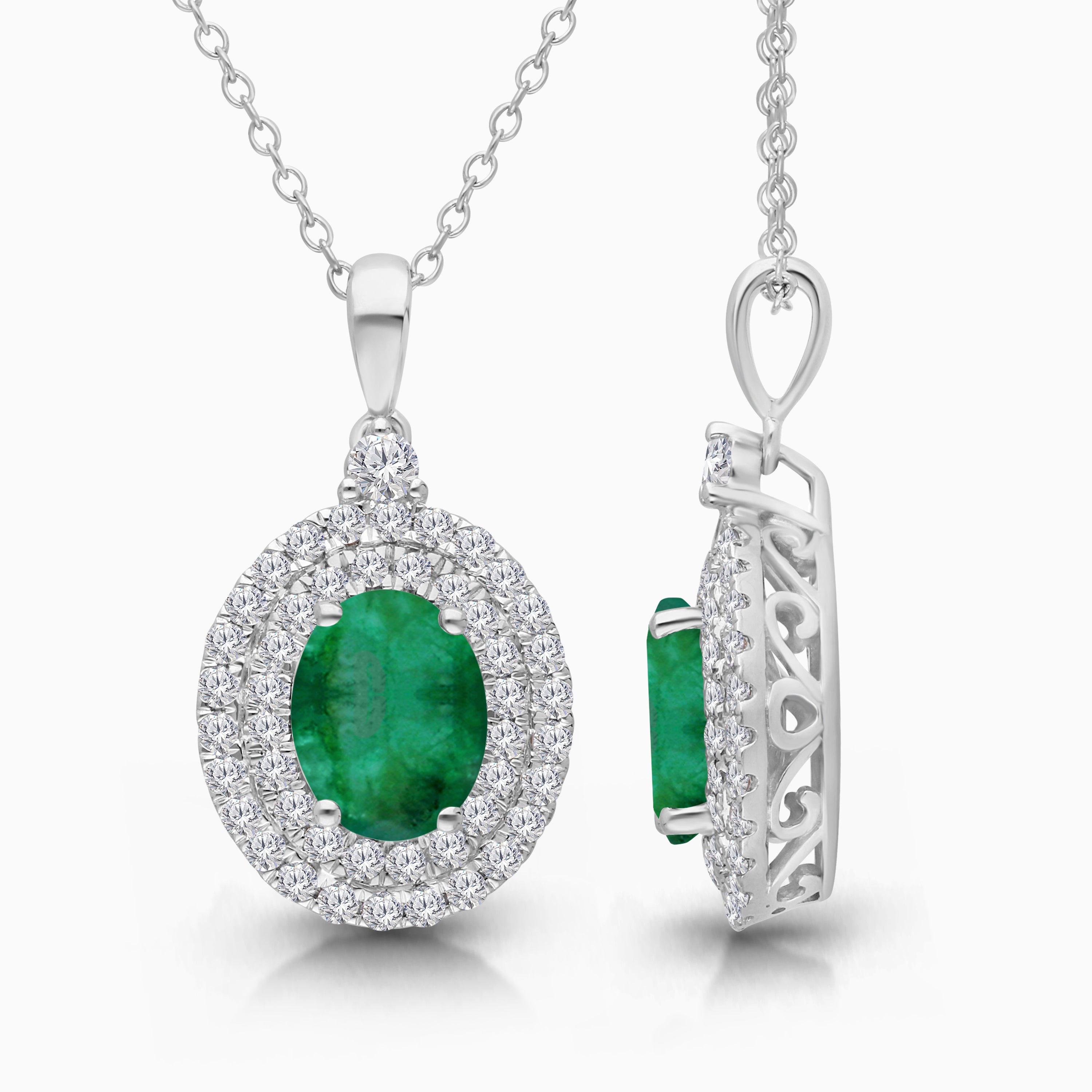 Dual Halo Colombian Emerald Pendant