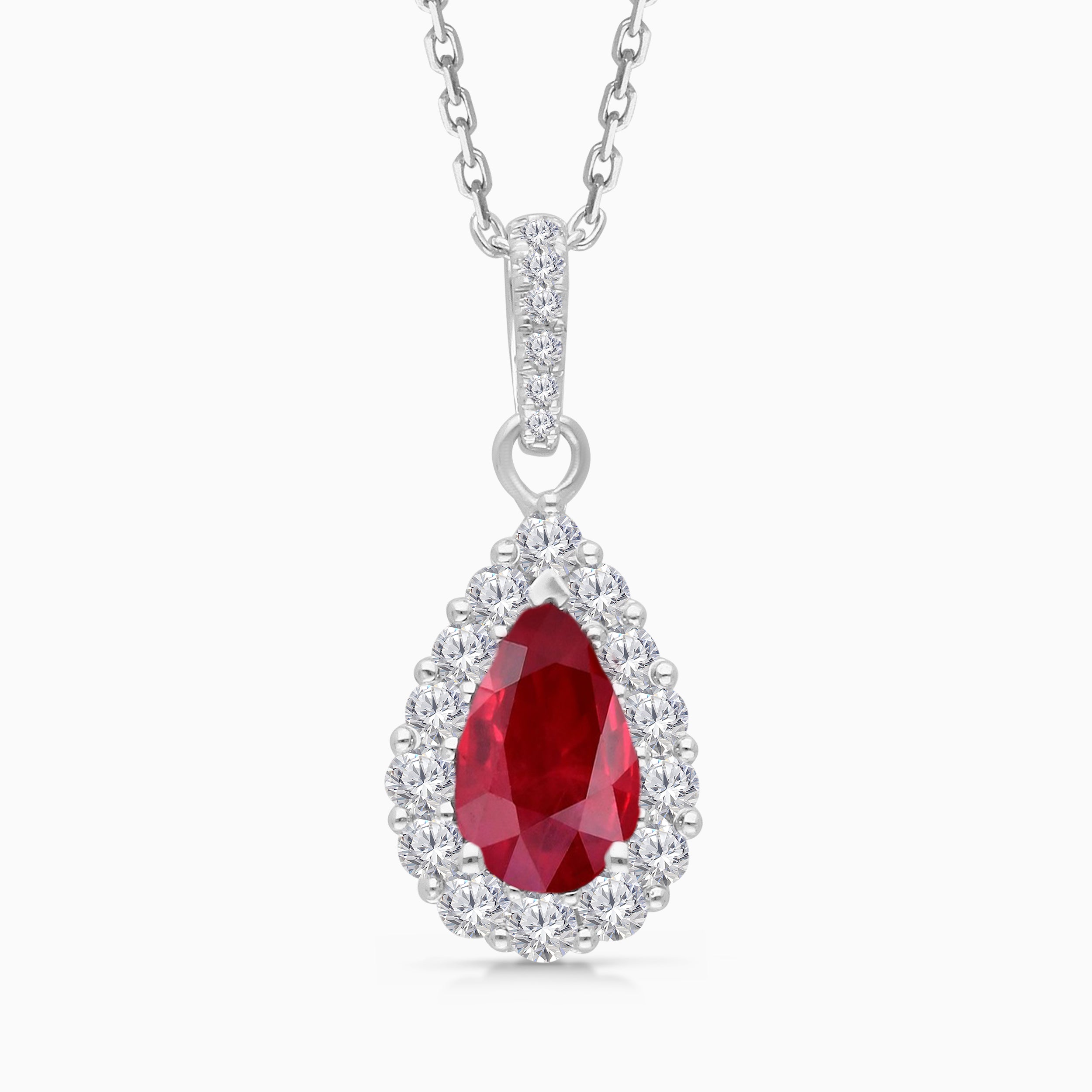 GIA Pear Ruby & White Diamond Pendant