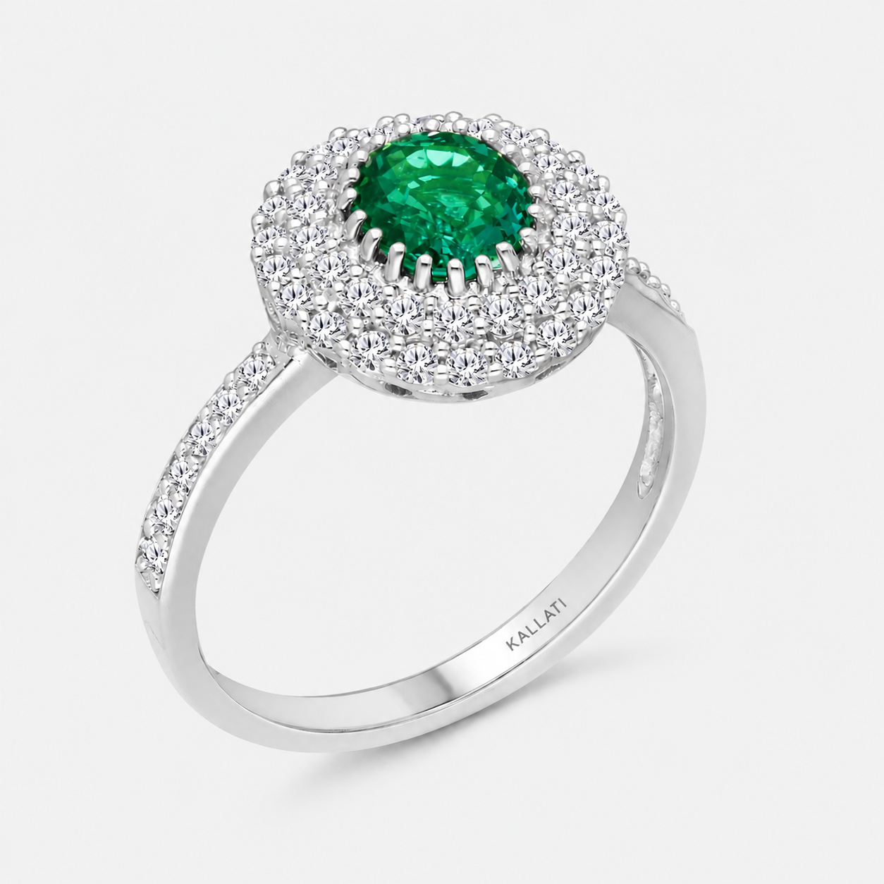 Dual Halo Colombian Emerald Ring Emerald