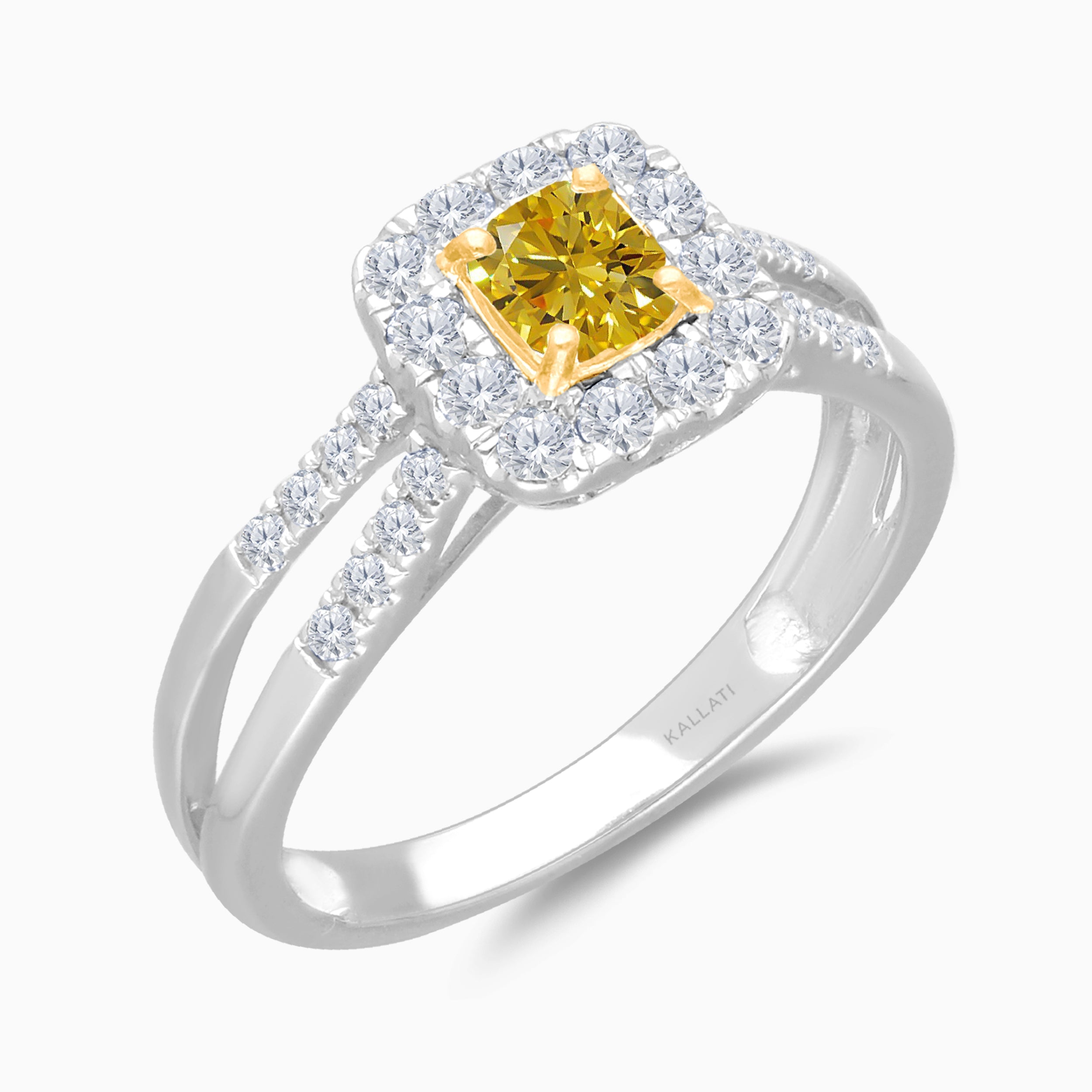 GIA Princess Cut Yellow & White Diamond Ring