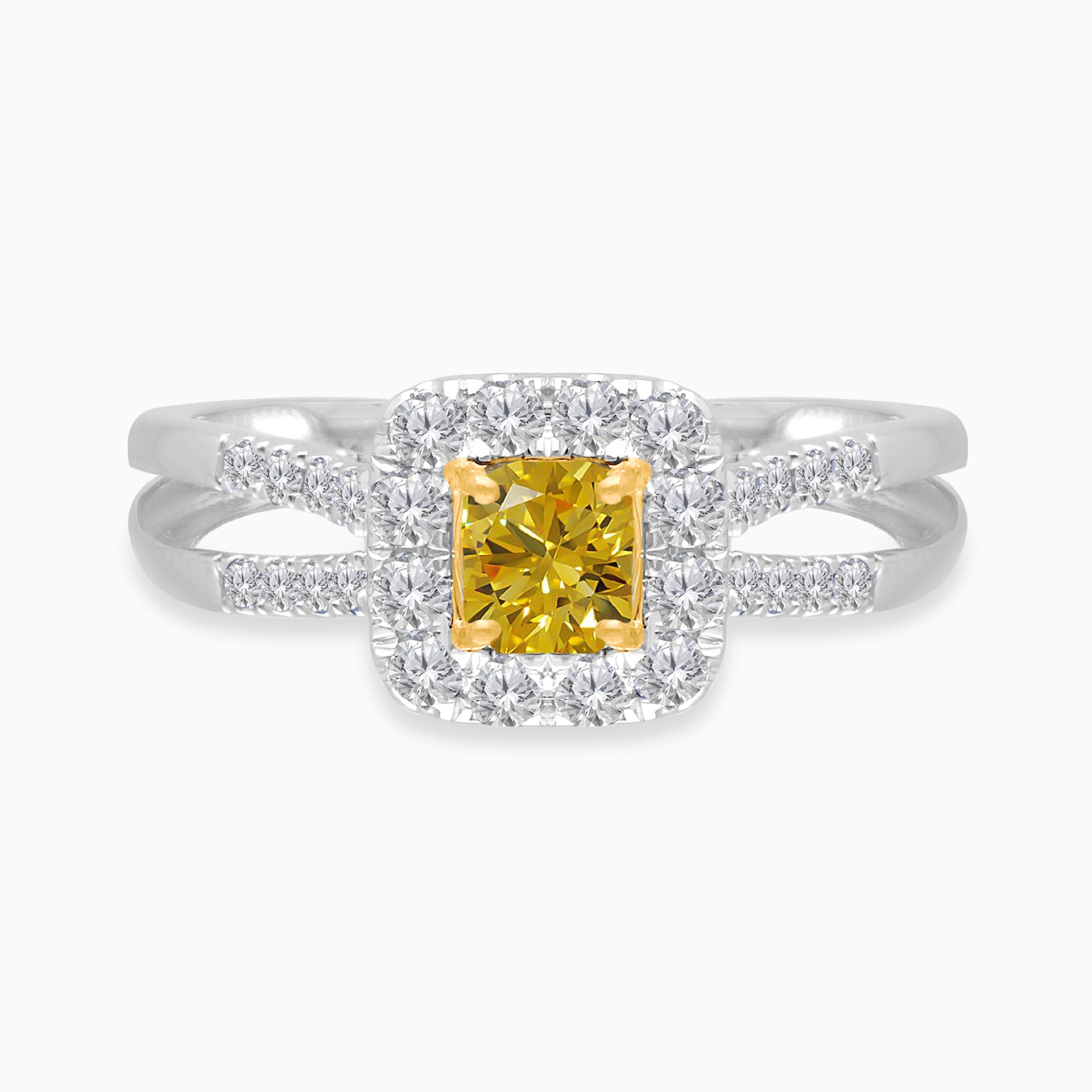 GIA Princess Cut Yellow & White Diamond Ring