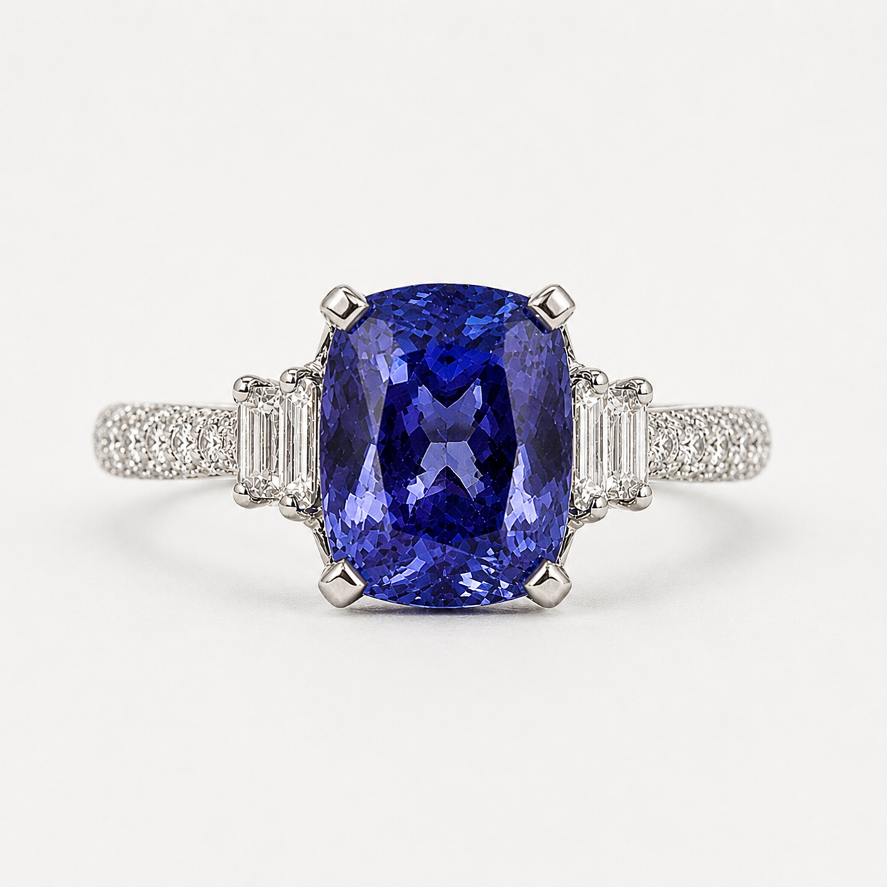 Double Diamond Radiant Tanzanite Ring Tanzanite