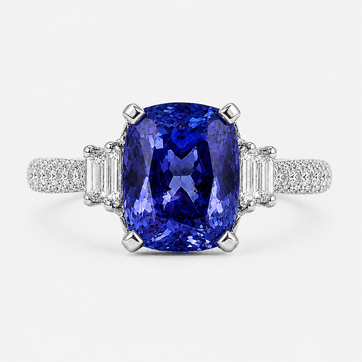 Double Diamond Radiant Tanzanite Ring Tanzanite