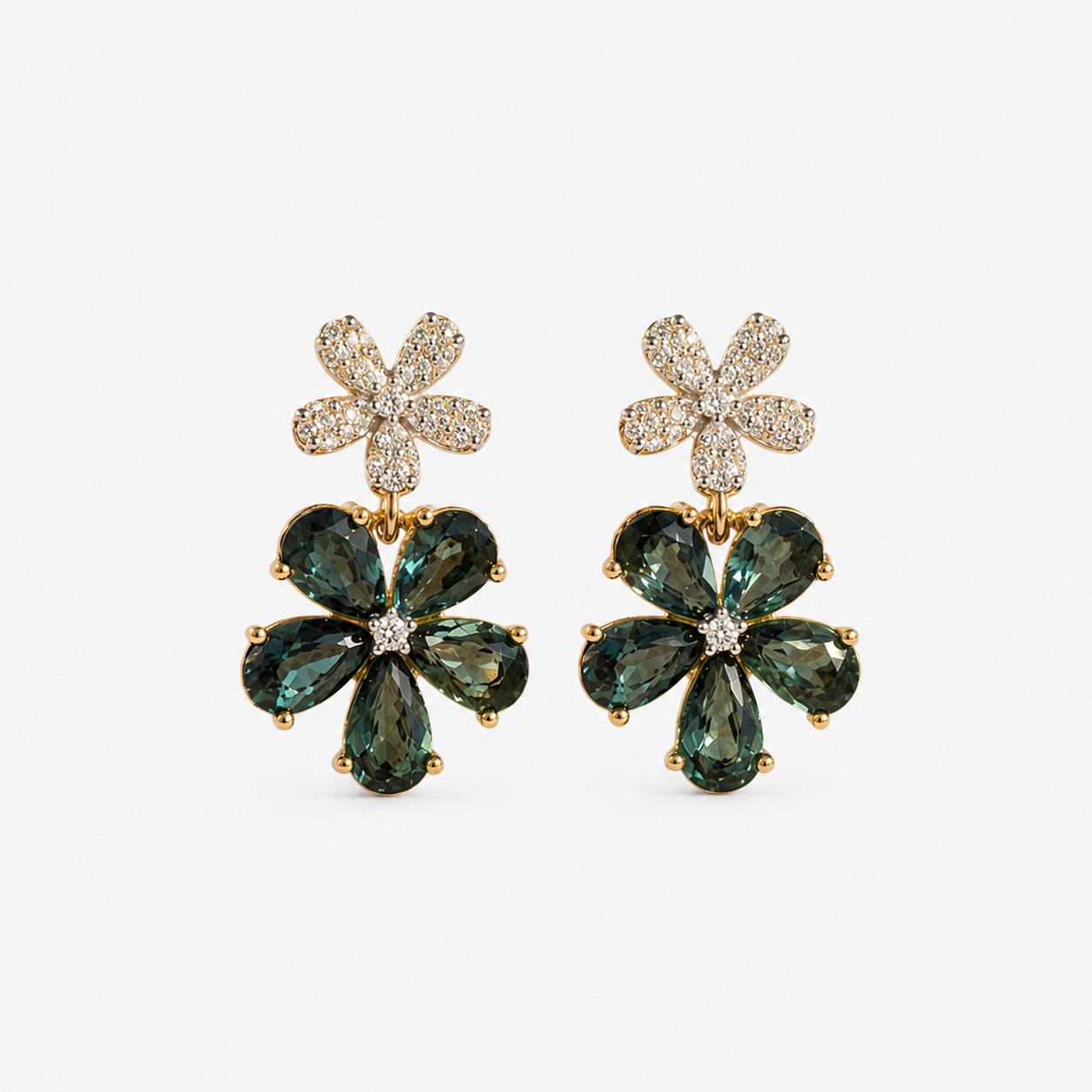 Diamond Sapphire Floral Drop Earrings teal sapphire