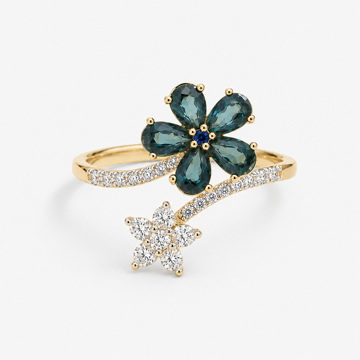 Budding Flowers Sapphire & Diamond Ring Blue Sapphire