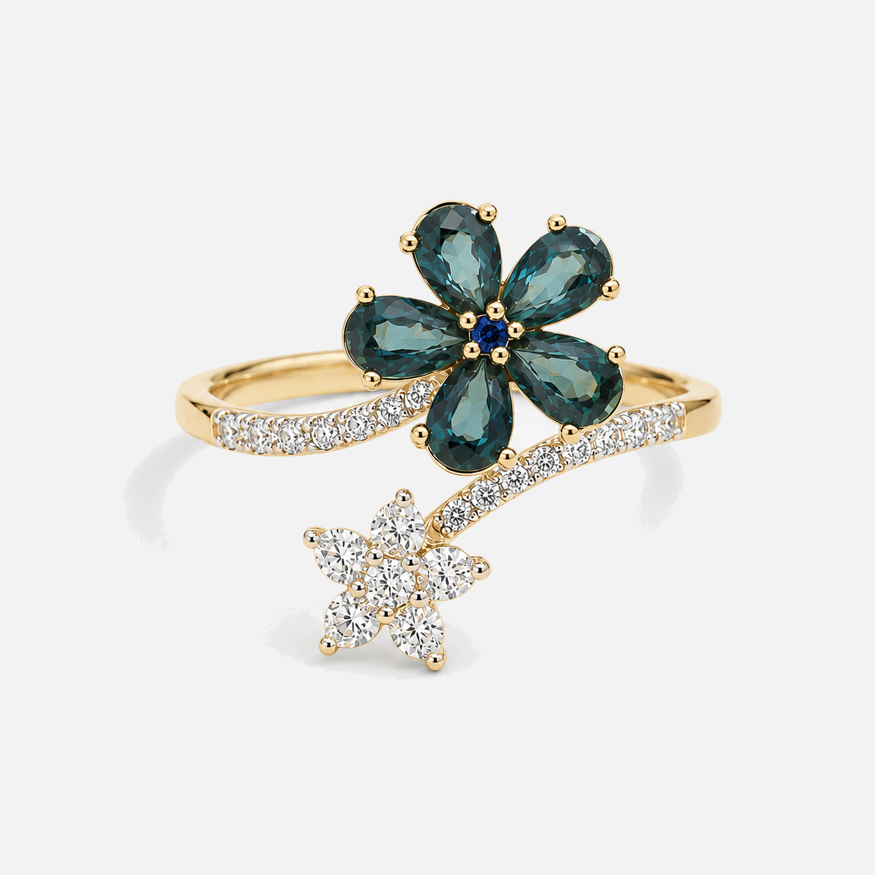 Budding Flowers Sapphire & Diamond Ring Blue Sapphire