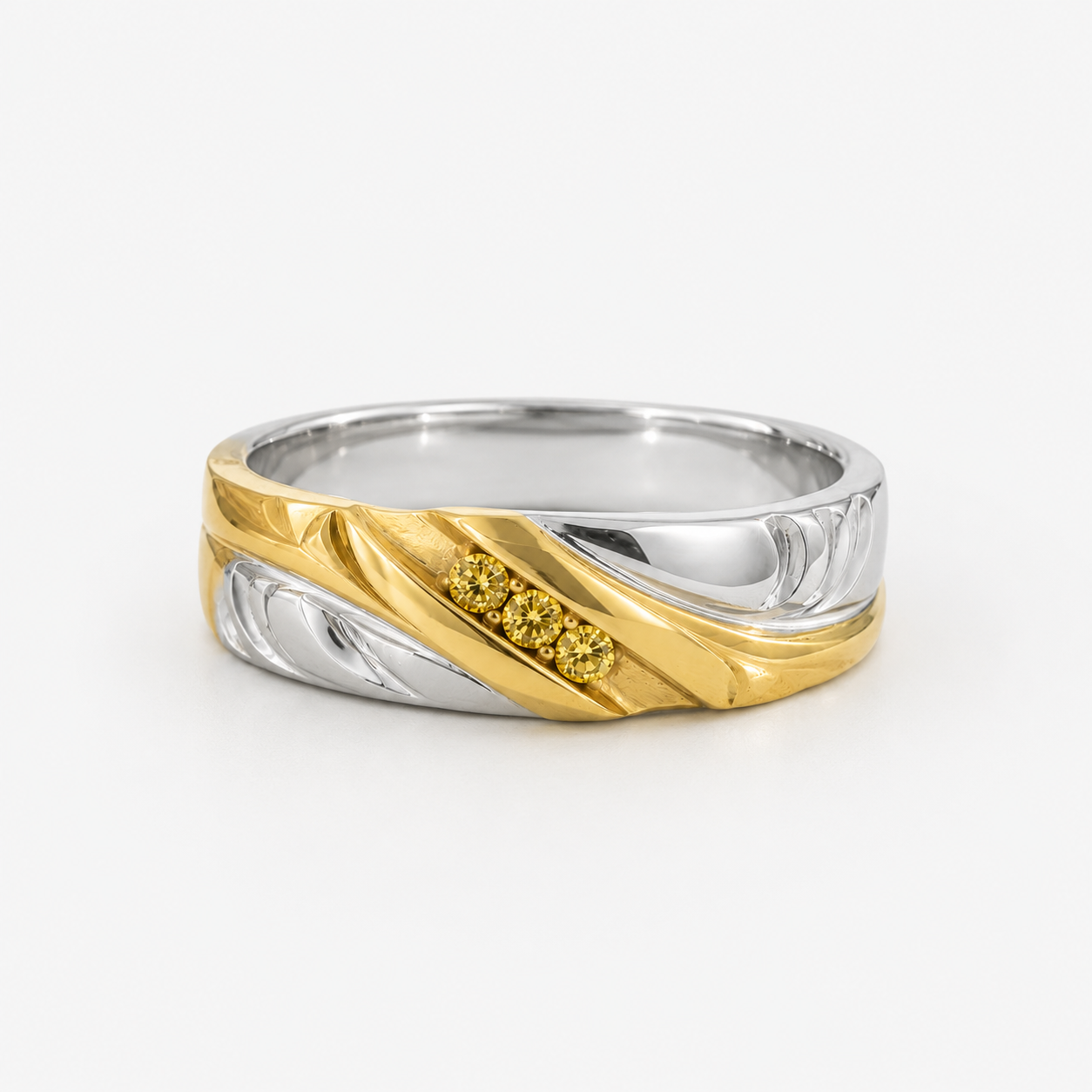 Duo Tone Yellow Diamond Men's Ring Yellow Diamond