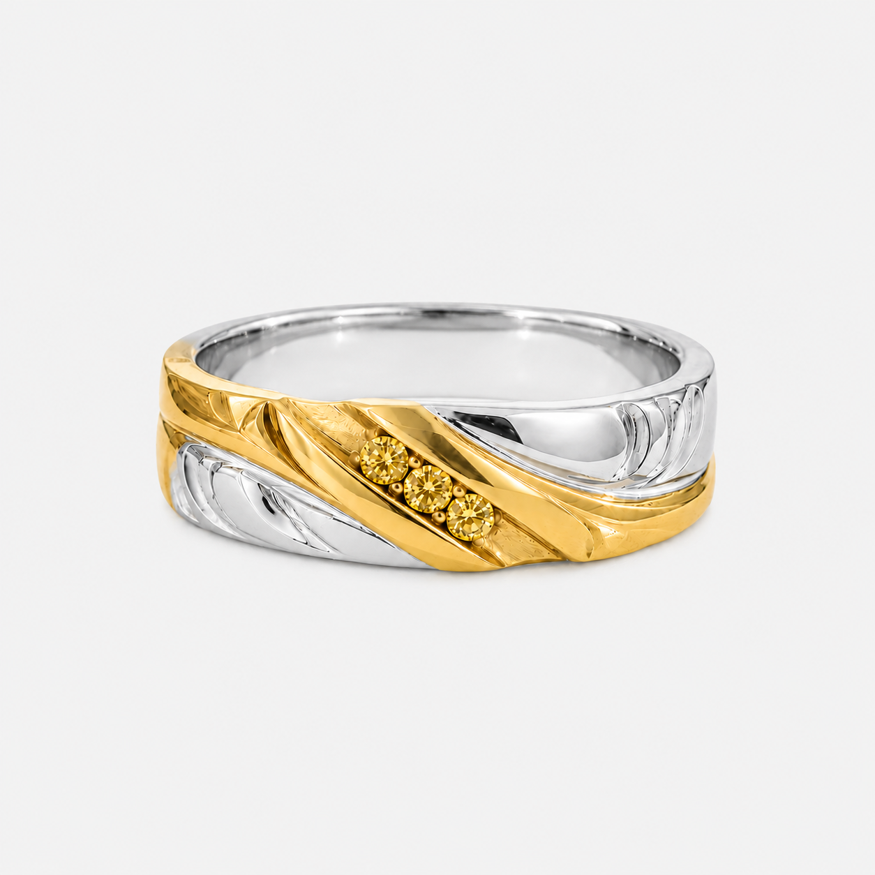 Duo Tone Yellow Diamond Men's Ring Yellow Diamond