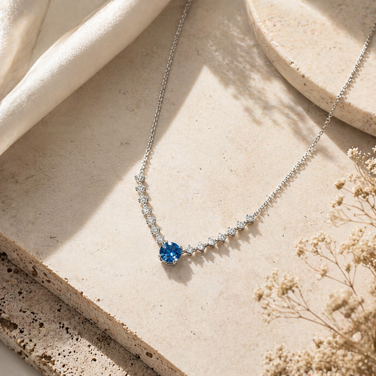 Blue & White Diamond Graduated Necklace blue diamond