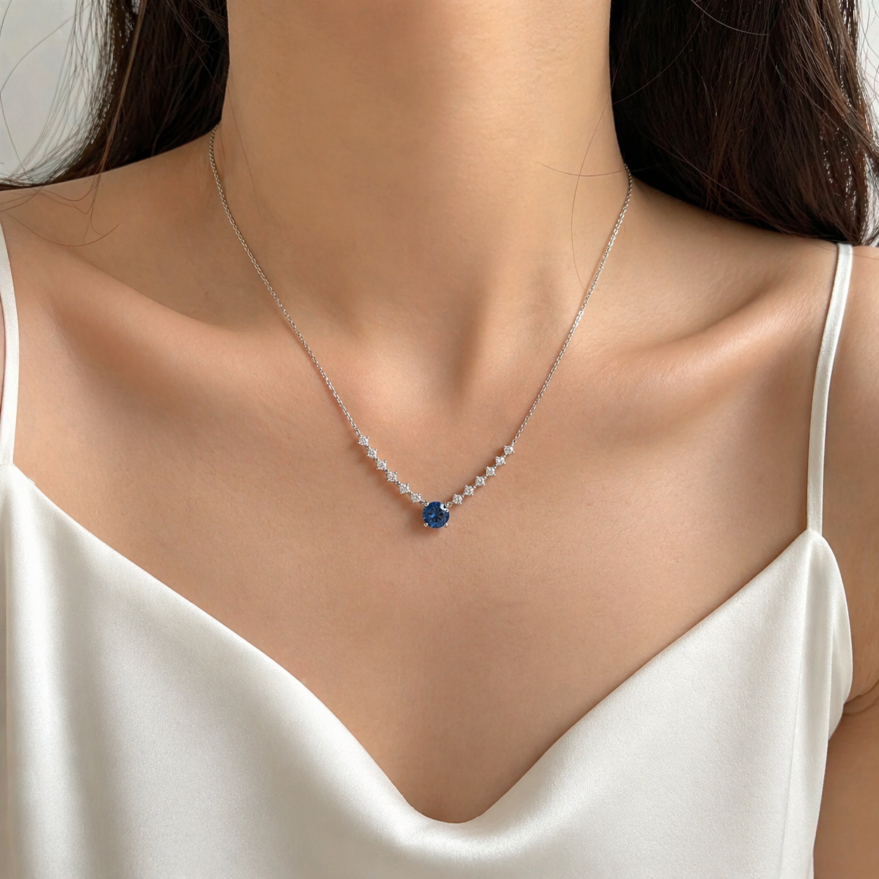 Blue & White Diamond Graduated Necklace blue diamond