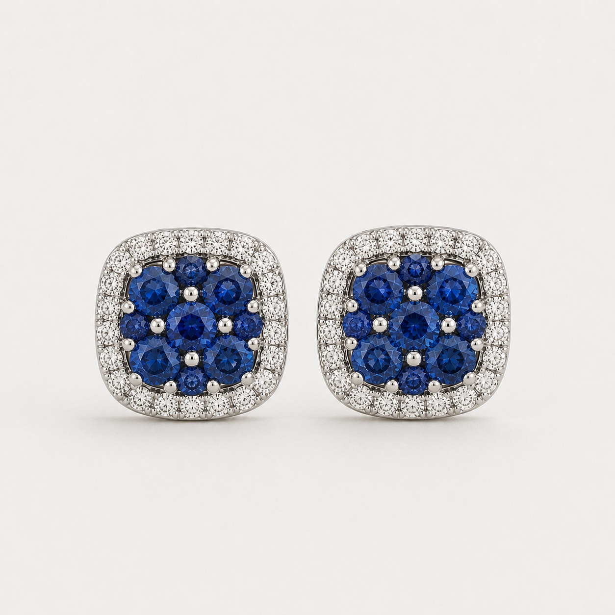 Blue Sapphire Mosaic Stud Earrings Blue Sapphire