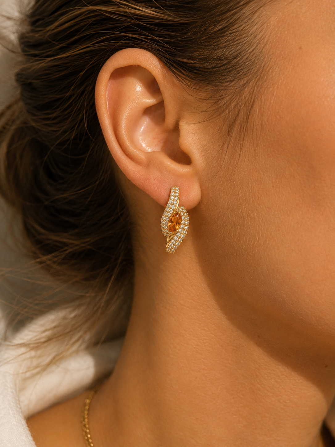 Golden Wave Diamond Hoops
