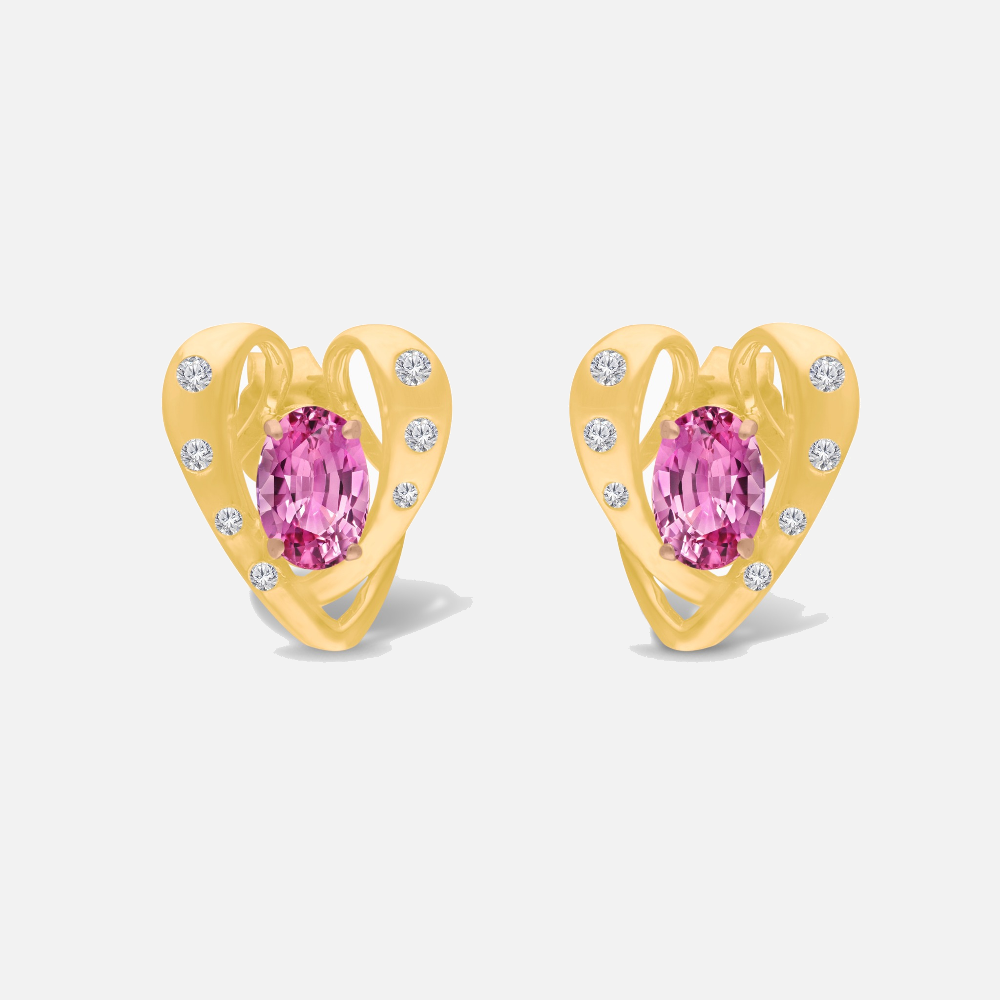 Open Heart Pink Sapphire & Diamond Studs hearts