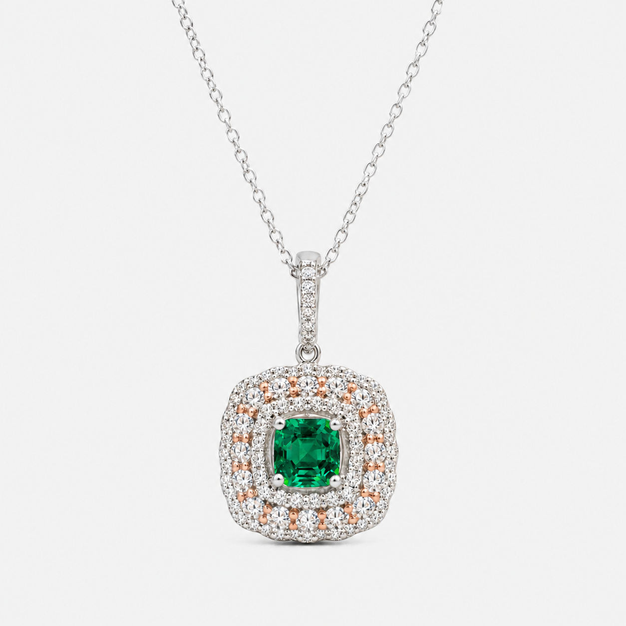 Rose & White Gold Colombian Emerald Diamond Pendant Emerald