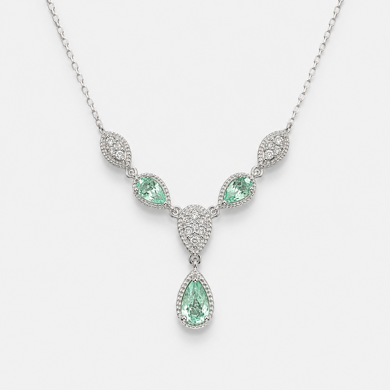 Seafoam Paraiba & Diamond Drop Necklace