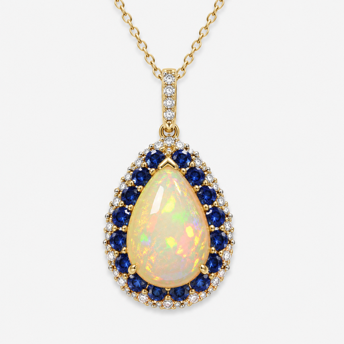 Opal Dewdrop Sapphire Necklace