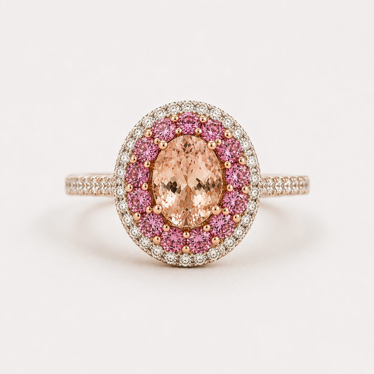 Multi Halo Pink Sapphire & Diamond Morganite Ring Morganite