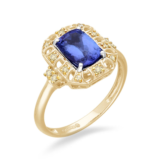 Yellow Gold Tanzanite & Diamond Heirloom Ring