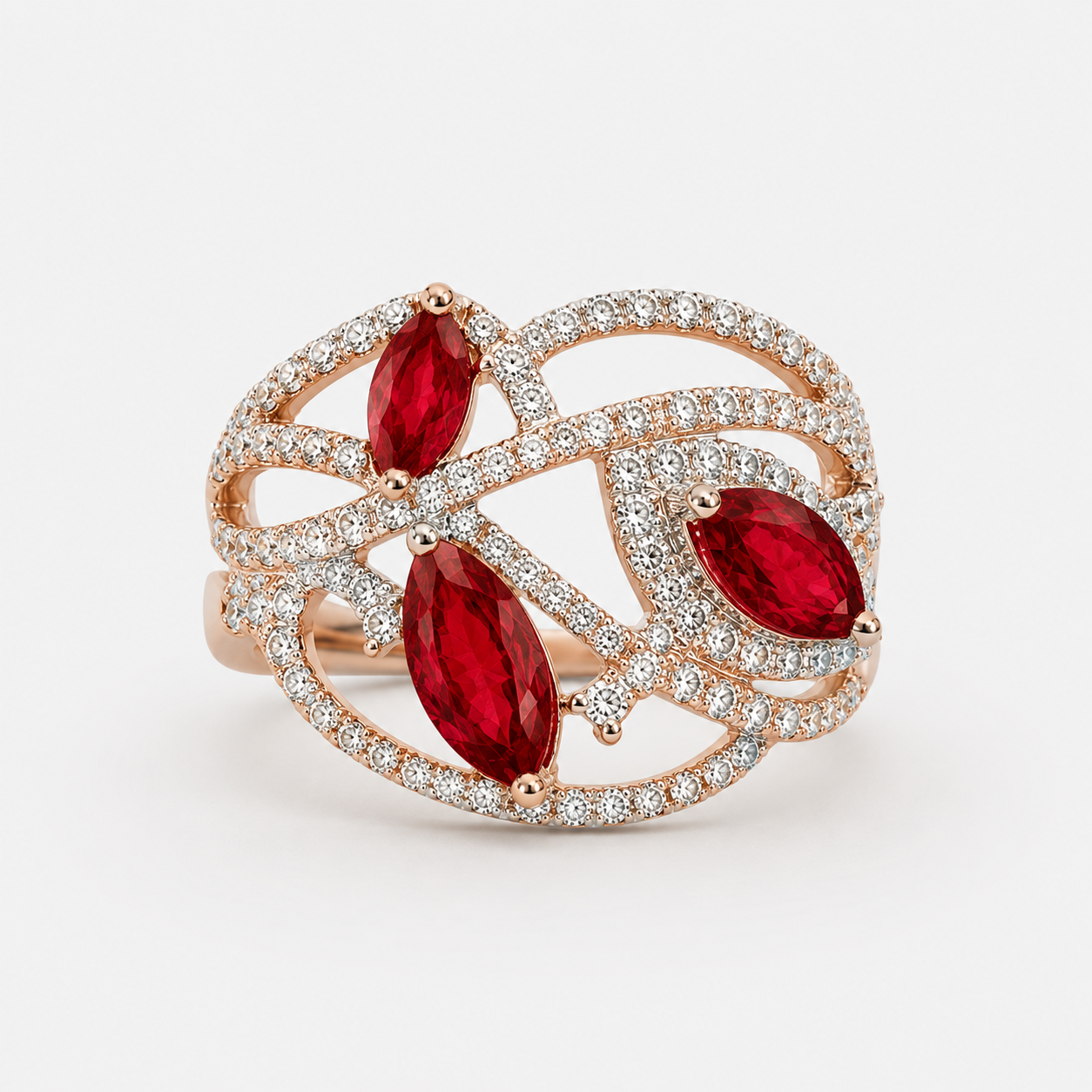 Trio Marquise Ruby & Diamond Ring Ruby