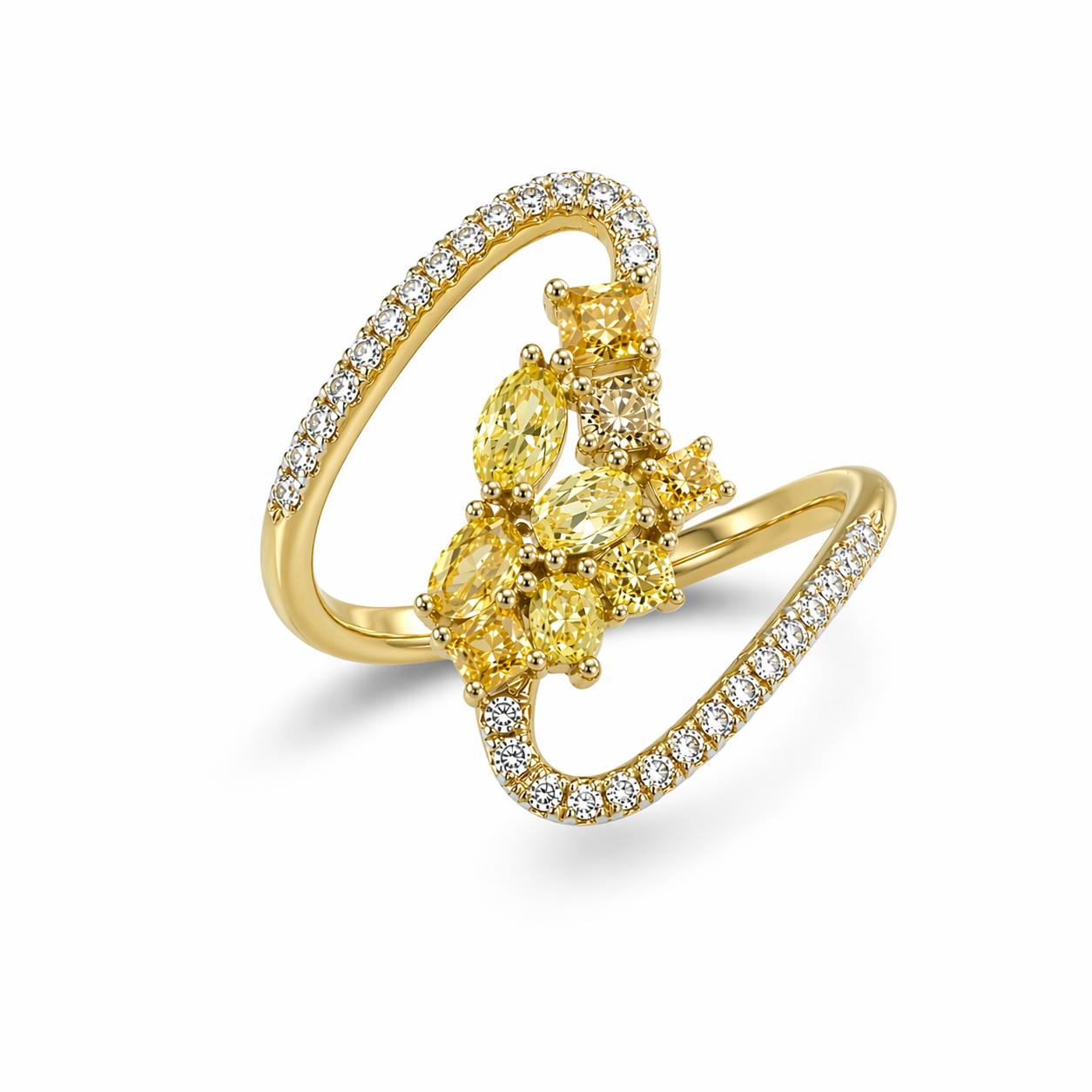 Cluster Yellow Diamond Wave Ring Yellow Diamond