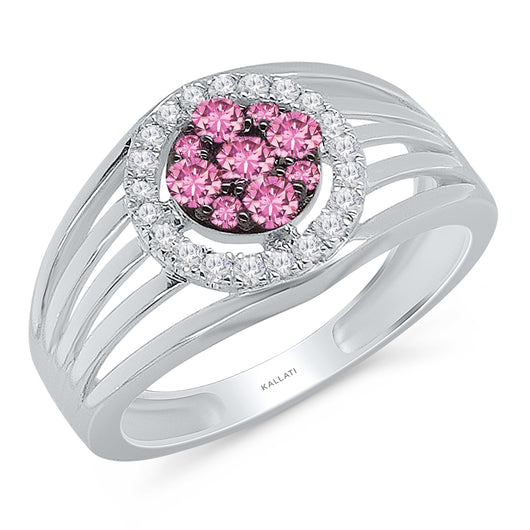 Kallati Heirloom Pink Sapphire & White Diamond Ring in 14K White Gold