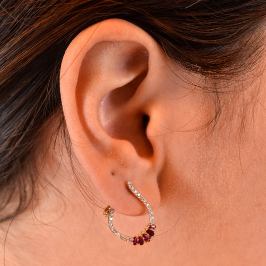 Yellow  Gold Ruby & Diamond Heirloom Earrings