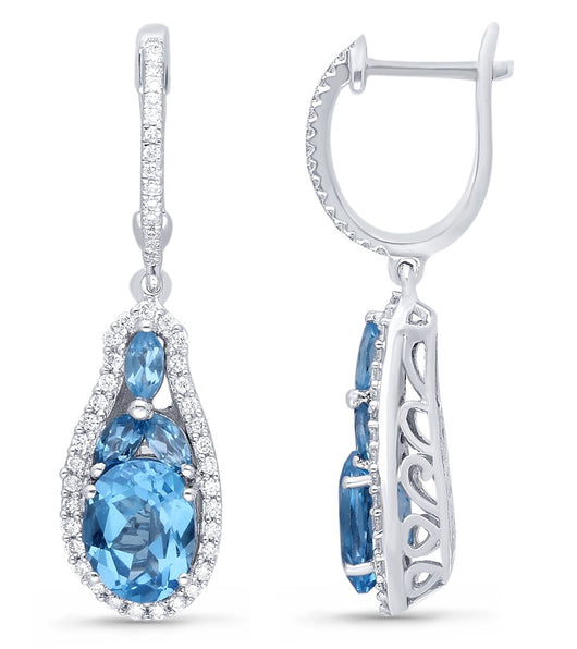White Gold Blue Topaz & Diamond Heirloom Earrings