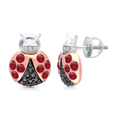 Two-Tone Gold Ruby & Black Diamond Ladybug Earrings