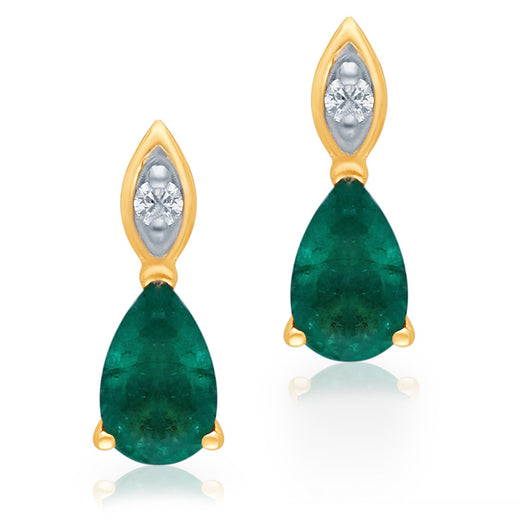 Yellow Gold Emerald & Diamond Heirloom Earrings