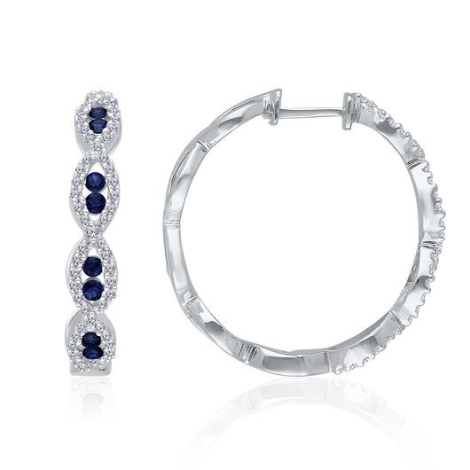 White Gold Sapphire & Diamond Heirloom Hoop Earrings