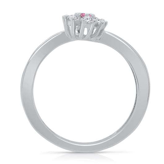 Kallati Heirloom Pink Sapphire & Diamond Flower Ring in 14K White Gold