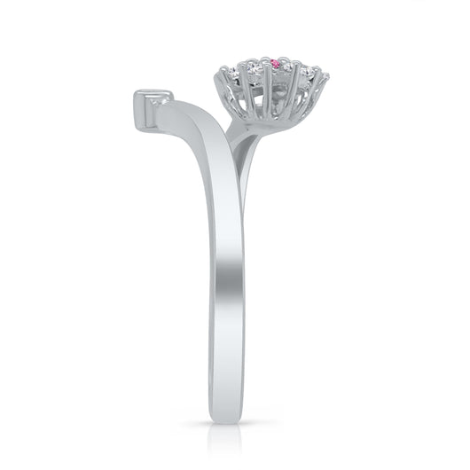 Kallati Heirloom Pink Sapphire & Diamond Flower Ring in 14K White Gold