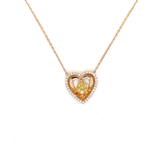 Rose Gold Yellow and White Diamond Heart Necklace