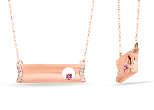 Rose Gold Pink Sapphire & Diamond INFINITE Name Plate Necklace