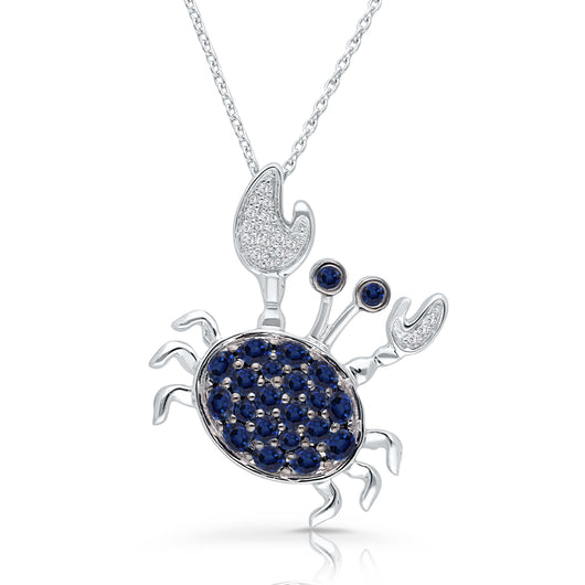 White Gold Sapphire & White Diamond Crab Pendant