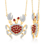 Yellow Gold Ruby & White Diamond Crab Pendant